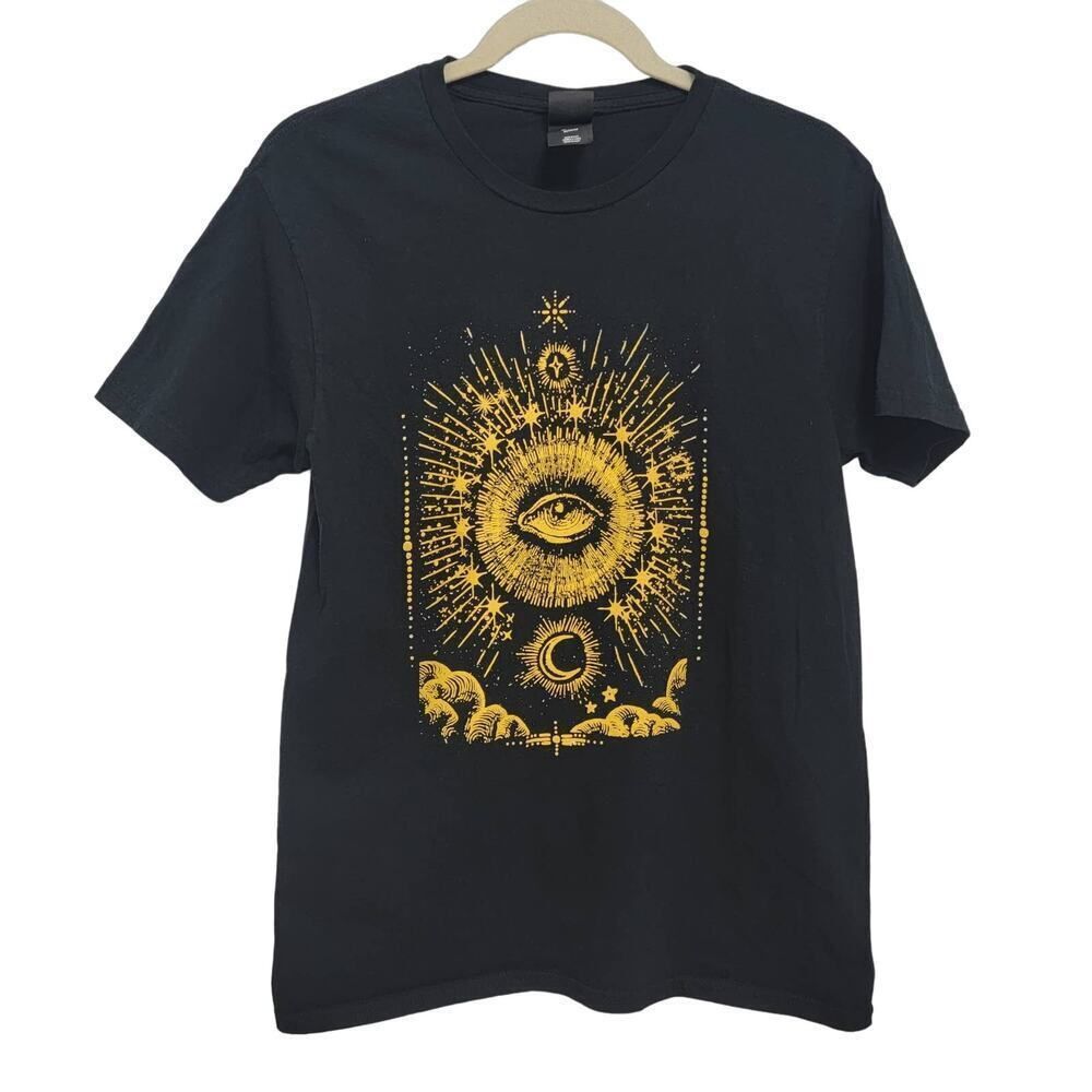 Occult Witchcore All Seeing Eye T Shirt Black Gold 100% US Cotton